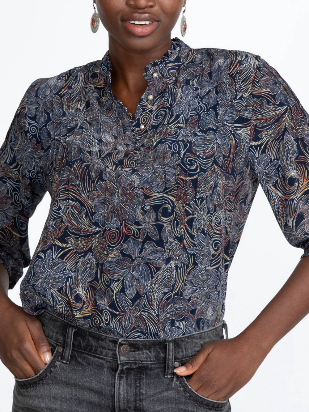 Johnny Was 100% Silk VENUS PEASANT TOP Size: XXL